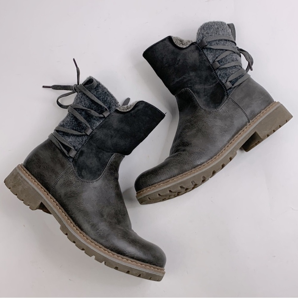 Patrizia By Spring Step Dawna Grey Multi Boots Size 39 (8-8.5) Gray Zip Sherpa - Picture 8 of 14